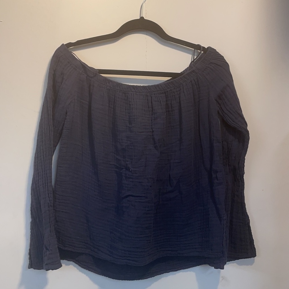 Cloth & Stone Off the Shoulder Blue Cotton Top Small Anthropologie - Picture 2 of 5